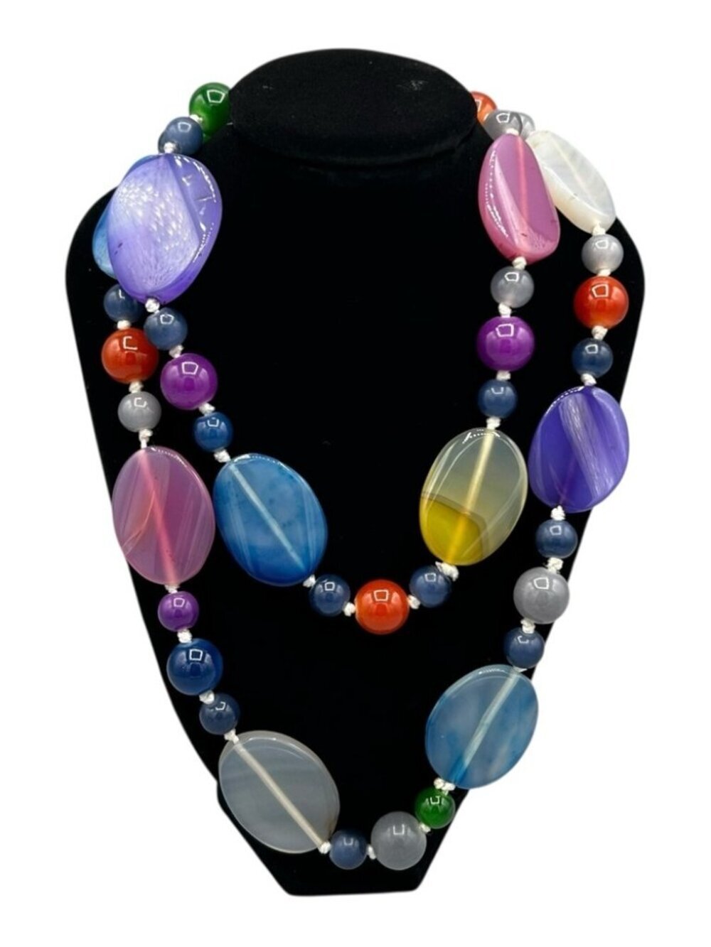 Vintage Chunky Multicolor Hand Knotted Beaded Necklace Boho Statement - Picture 14 of 15